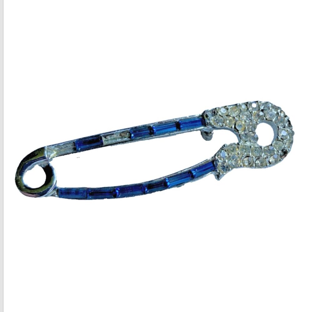Vintage MCM Rare “Baby Shower” Blue Sparkly Safety Pin Brooch. Flaw/read :-)